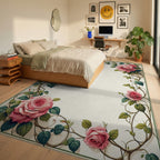 Pink Climbing Roses Vines Rug - Bedroom View