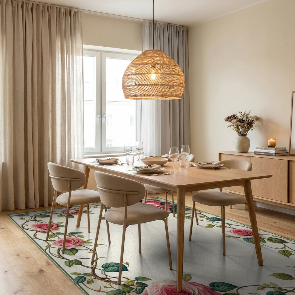 Pink Climbing Roses Vines Rug - Dining Room View