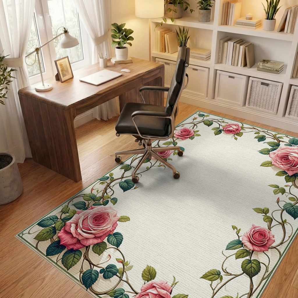 Pink Climbing Roses Vines Rug - Office View