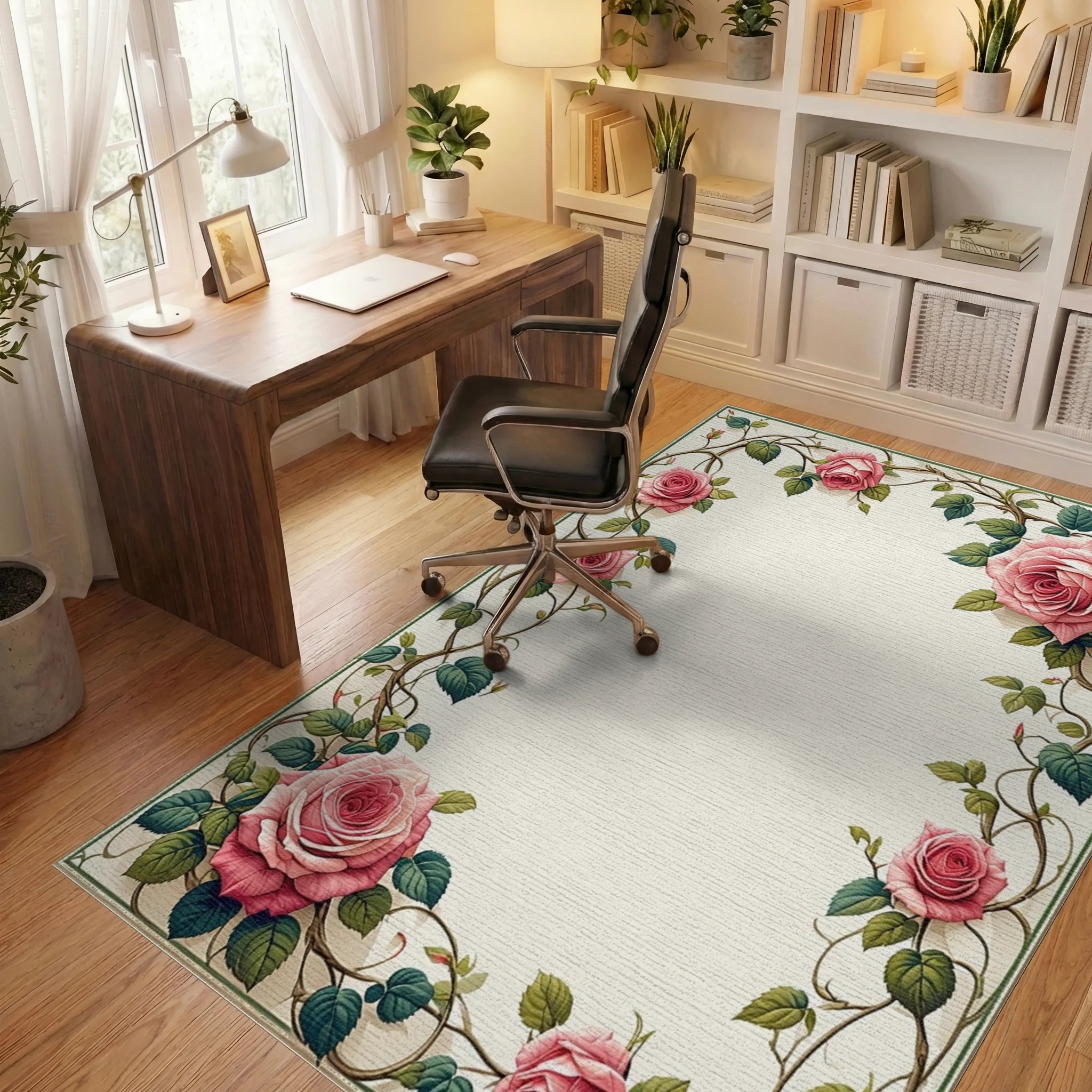 Pink Climbing Roses Vines Rug - Office View