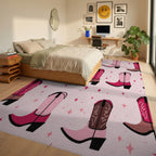 Pink Cowboy Boots Sparkle Rug - Bedroom View