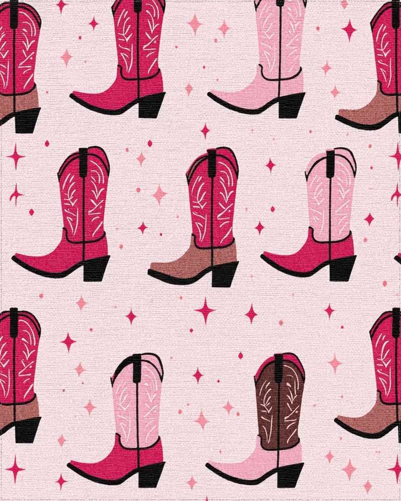 Pink Cowboy Boots Sparkle Rug - Cutout View