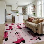 Pink Cowboy Boots Sparkle Rug - Living Room View
