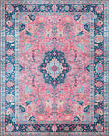 Pink Cream Blue Floral Medallion Rug - Cutout View