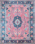Pink Cream Blue Floral Medallion Rug - Cutout View