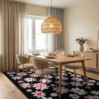 Pink Daisy Floral Arrangement Black Background Rug - Dining Room View