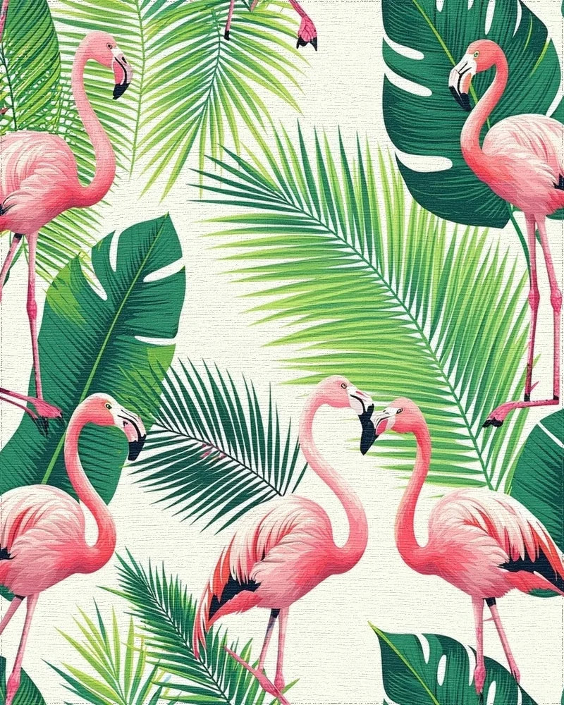 Pink Flamingo Monstera Tropical Rug - Cutout View