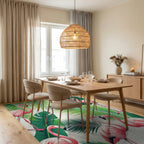 Pink Flamingo Monstera Tropical Rug - Dining Room View
