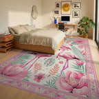 Pink Flamingo Tropical Floral Border Rug - Bedroom View