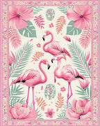 Pink Flamingo Tropical Floral Border Rug - Cutout View