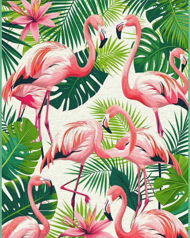 Pink Flamingo Tropical Foliage Rug - Cutout View