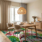 Pink Flamingo Tropical Foliage Rug - Dining Room View