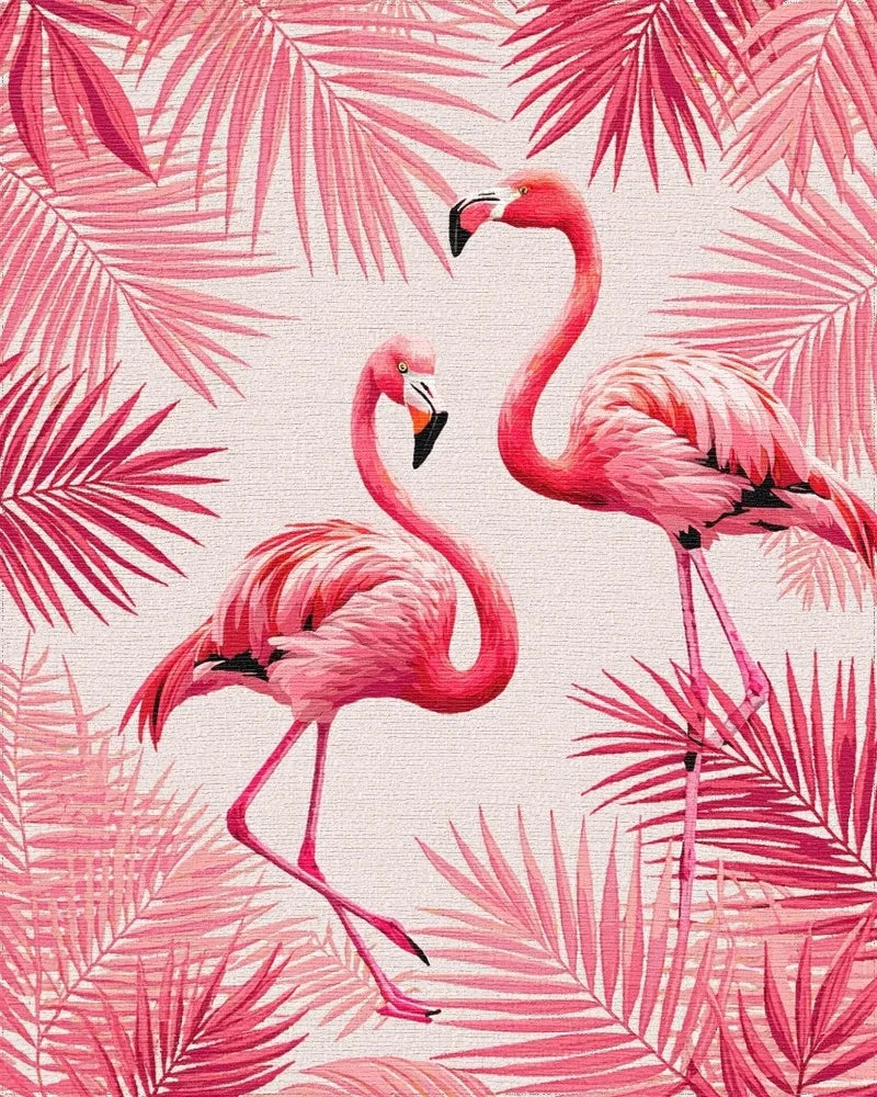 Pink Flamingo Tropical Leaf Arrangement Rug - Cutout View