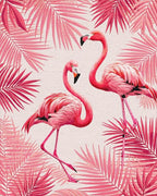 Pink Flamingo Tropical Leaf Arrangement Rug - Cutout View