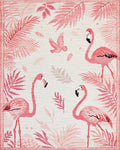 Pink Flamingos Tropical Leaf Border Rug - Cutout View