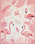 Pink Flamingos Tropical Leaf Border Rug - Cutout View
