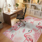 Pink Flamingos Tropical Leaf Border Rug - Office View