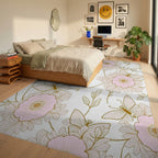 Pink Floral And Butterfly Outline Rug - Bedroom View