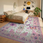 Pink Floral Butterfly Meadow Accent Rug - Bedroom View