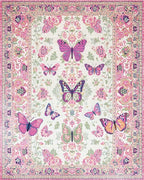 Pink Floral Butterfly Meadow Accent Rug - Cutout View