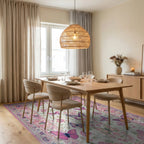 Pink Floral Butterfly Meadow Accent Rug - Dining Room View