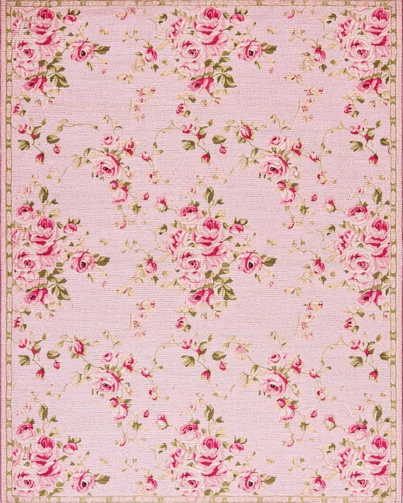 Pink Floral Garden Rose Arrangement Rug - Cutout View