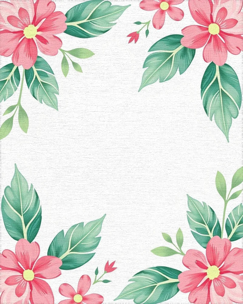 Pink Floral Leaf Corner Accents Rug - Cutout View
