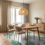 Pink Floral Leaf Corner Accents Rug Dining Room View