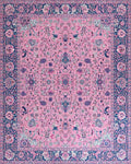 Pink Floral Medallion Indigo Border Rug - Cutout View