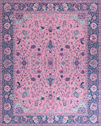 Pink Floral Medallion Indigo Border Rug - Cutout View