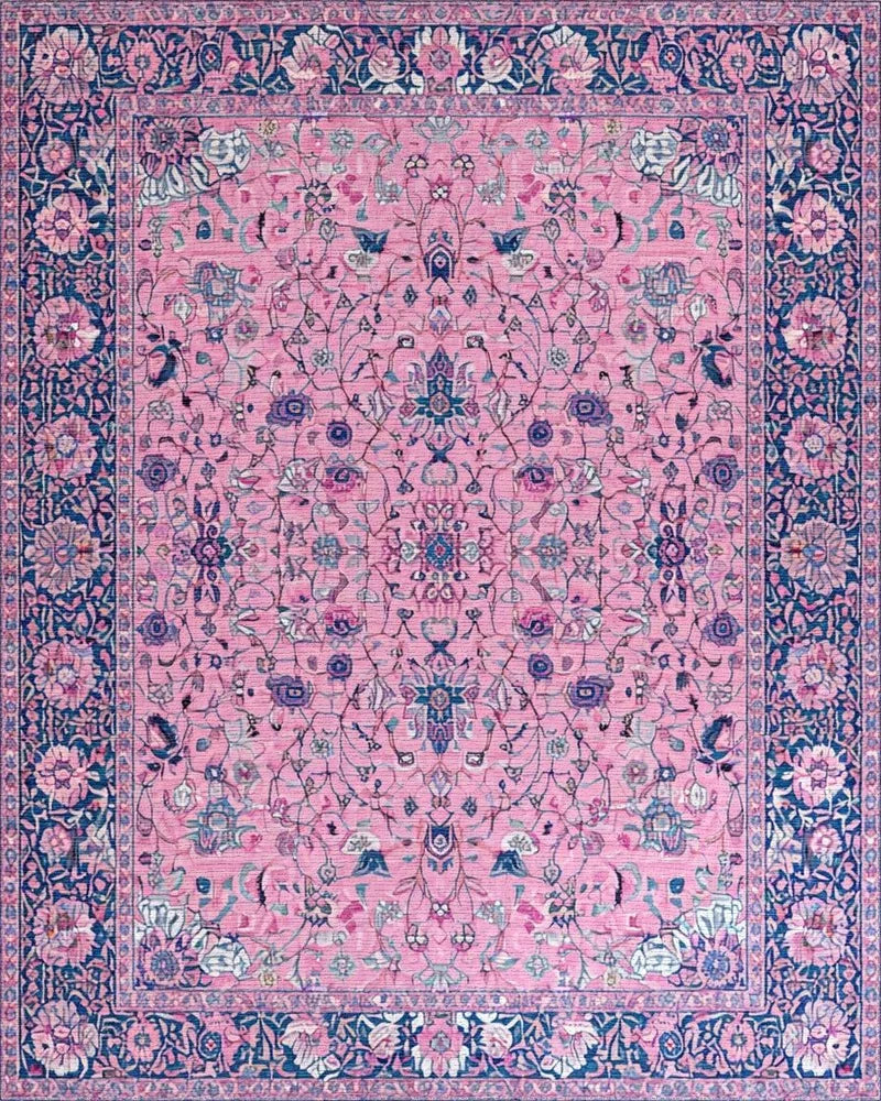 Pink Floral Medallion Indigo Border Rug - Cutout View
