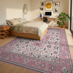 Pink Floral Medallion Vintage Inspired Rug - Bedroom View