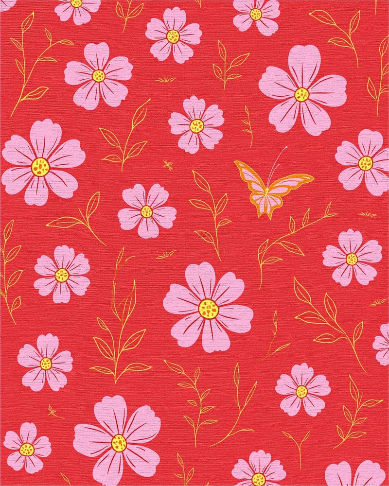 Pink Floral Whimsical Butterfly Design Rug - Cutout View