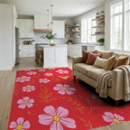 Pink Floral Whimsical Butterfly Design Rug Living Room View