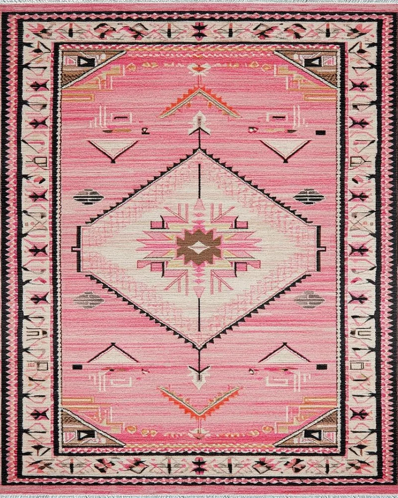 Pink Geometric Diamond Tribal Rug - Cutout View