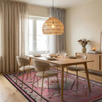 Pink Geometric Diamond Tribal Rug - Dining Room View