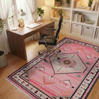 Pink Geometric Diamond Tribal Rug - Office View