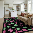 Pink Green Paw Print Bone Collection Rug - Living Room View