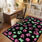 Pink Green Paw Print Bone Collection Rug - Office View