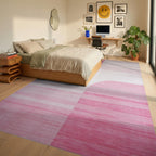 Pink Ombre Gradient Stripe Rug - Bedroom View
