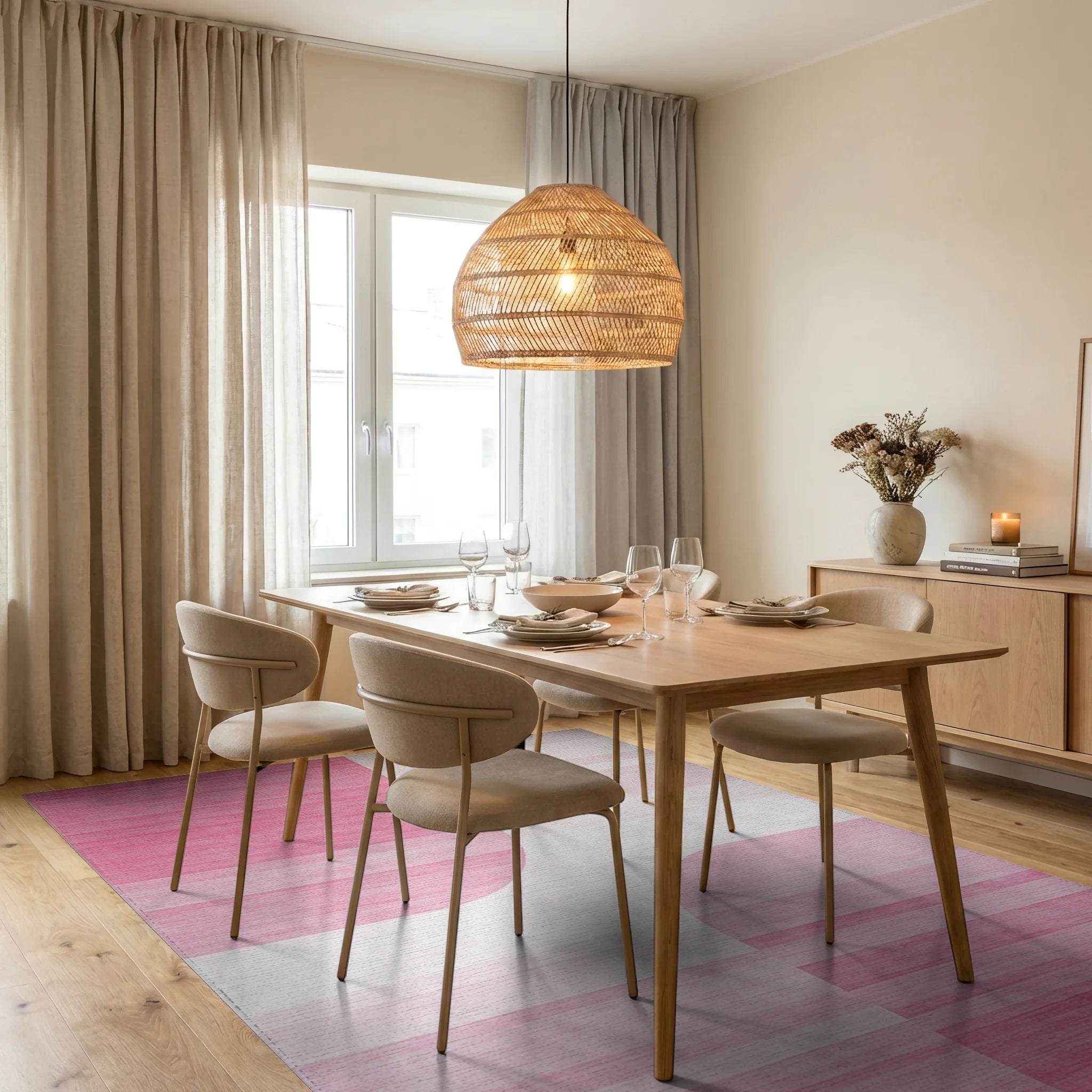 Pink Ombre Gradient Stripe Rug - Dining Room View