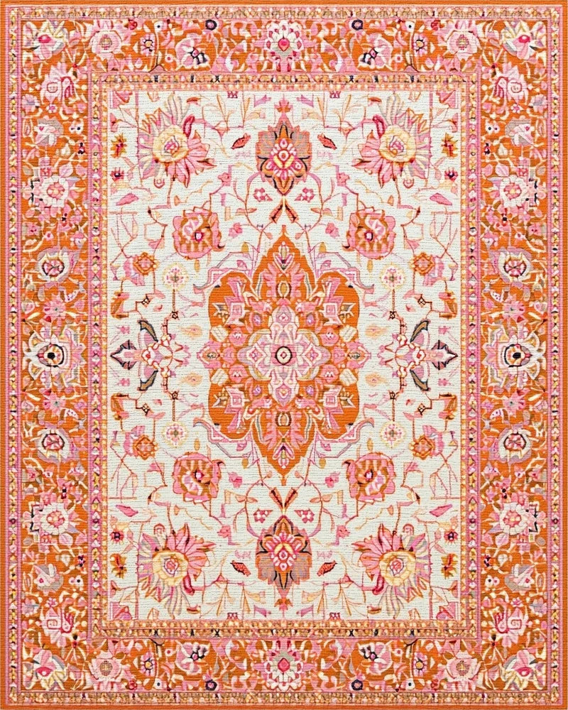 Pink Orange Floral Medallion Rug - Cutout View