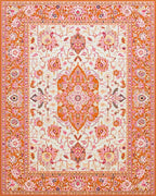 Pink Orange Floral Medallion Rug - Cutout View