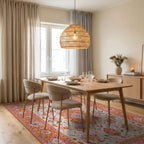 Pink Orange Floral Medallion Rug - Dining Room View