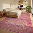 Pink Orange Tribal Geometric Medallion Rug - Bedroom View