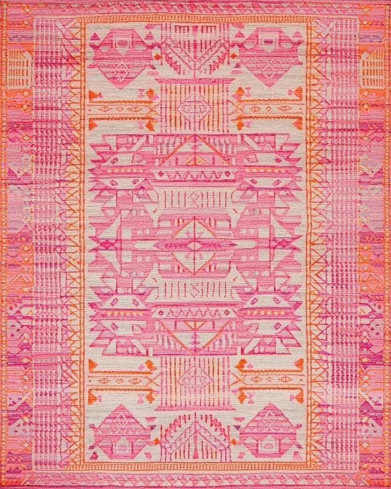 Pink Orange Tribal Geometric Medallion Rug - Cutout View