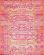 Pink Orange Tribal Geometric Medallion Rug - Cutout View