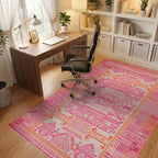 Pink Orange Tribal Geometric Medallion Rug - Office View
