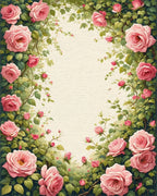 Pink Rose Garden Vine Pattern Rug - Cutout View