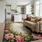 Pink Rose Garden Vine Pattern Rug Living Room View